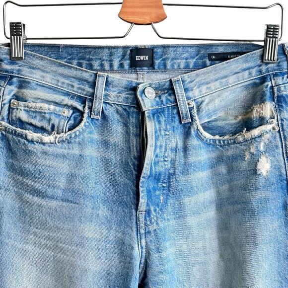 Edwin Denim Cai classic Straight High Waist Non stretch Ripped Jeans size 26 - Picture 16 of 16